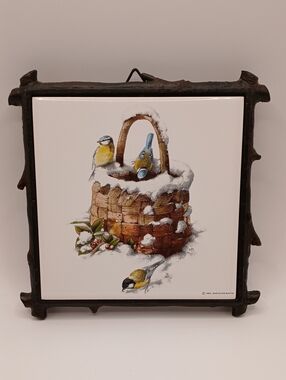 Marjolein Bastin Vintage Winter Basket Birds Cast Iron Wall Tile Trivet